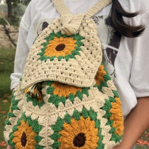 Handmade Crochet Sunflower Backpack with Granny Square Design