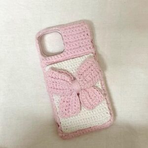 Handmade Pink Crochet Bow Phone Case Cover