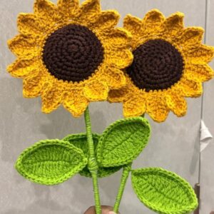 Handmade Crochet Sunflower Stems with Green Leaves – Forever Flower Gift