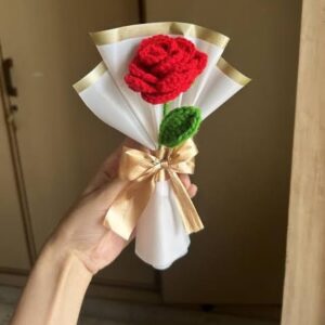 Classic Red Mini Crochet Rose Bouquet Handmade Gift